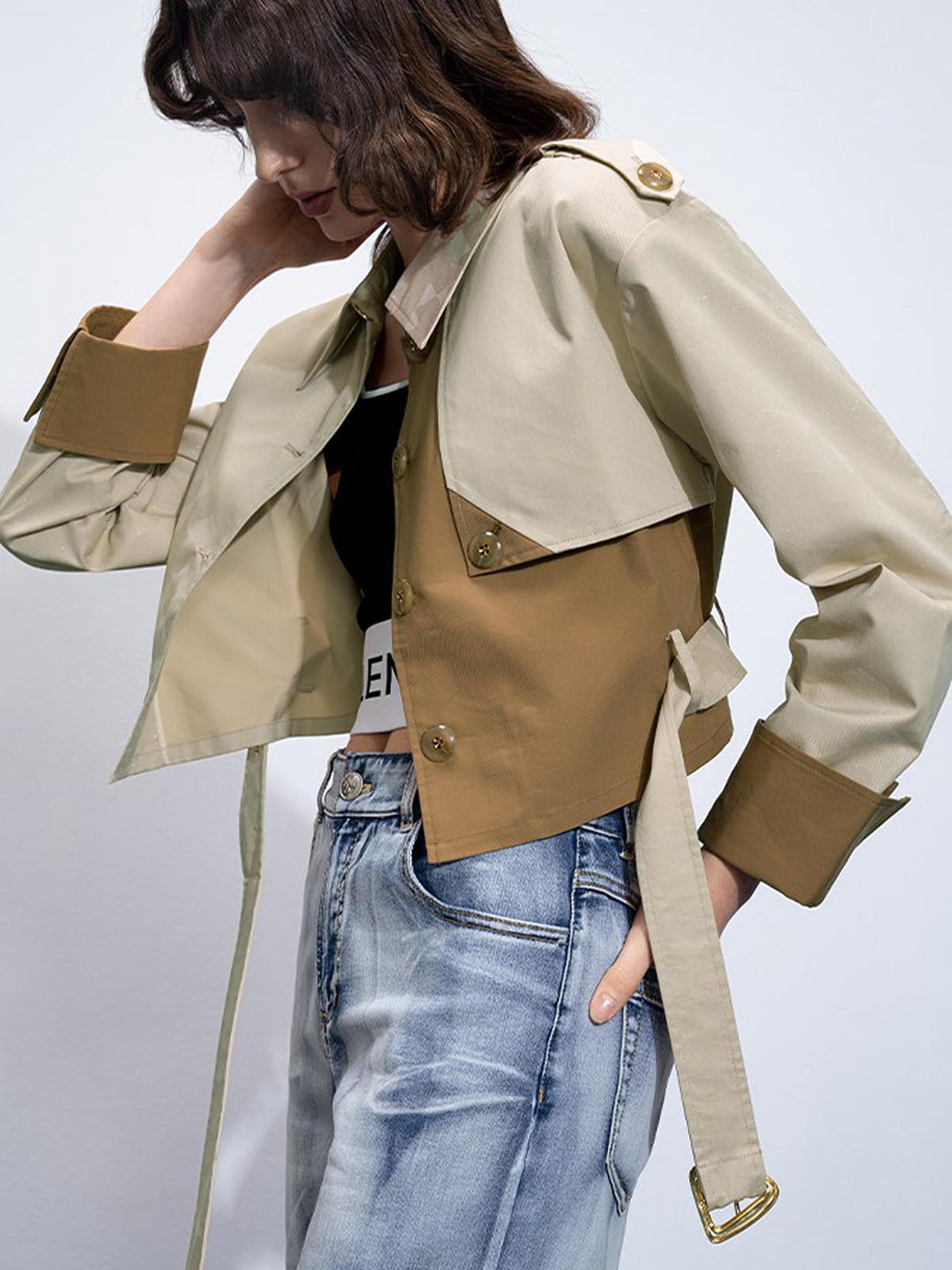 Trench Coat Ceinture à Double Boucle