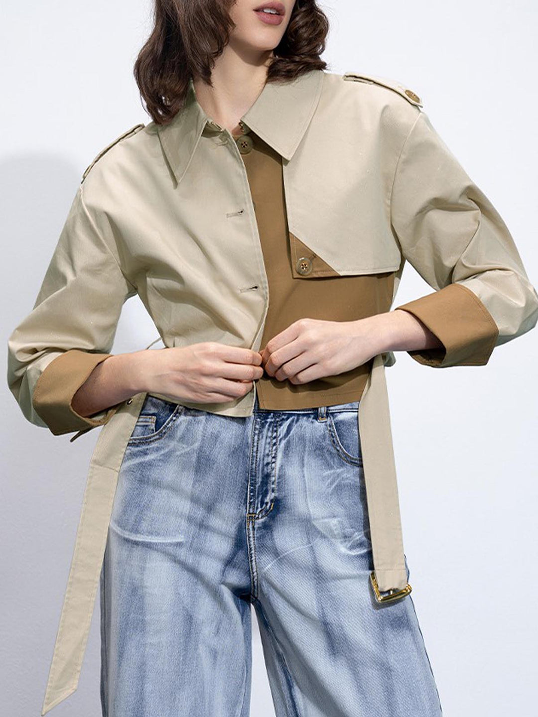 Trench Coat Ceinture à Double Boucle