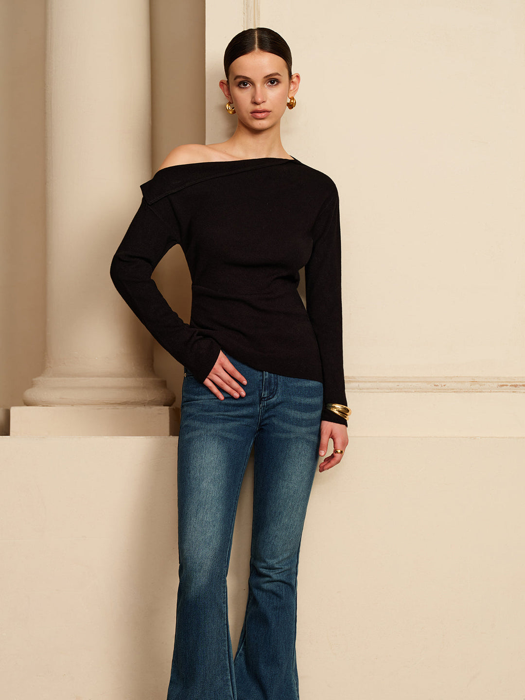 T-Shirt Stretch Plissé Asymétrique