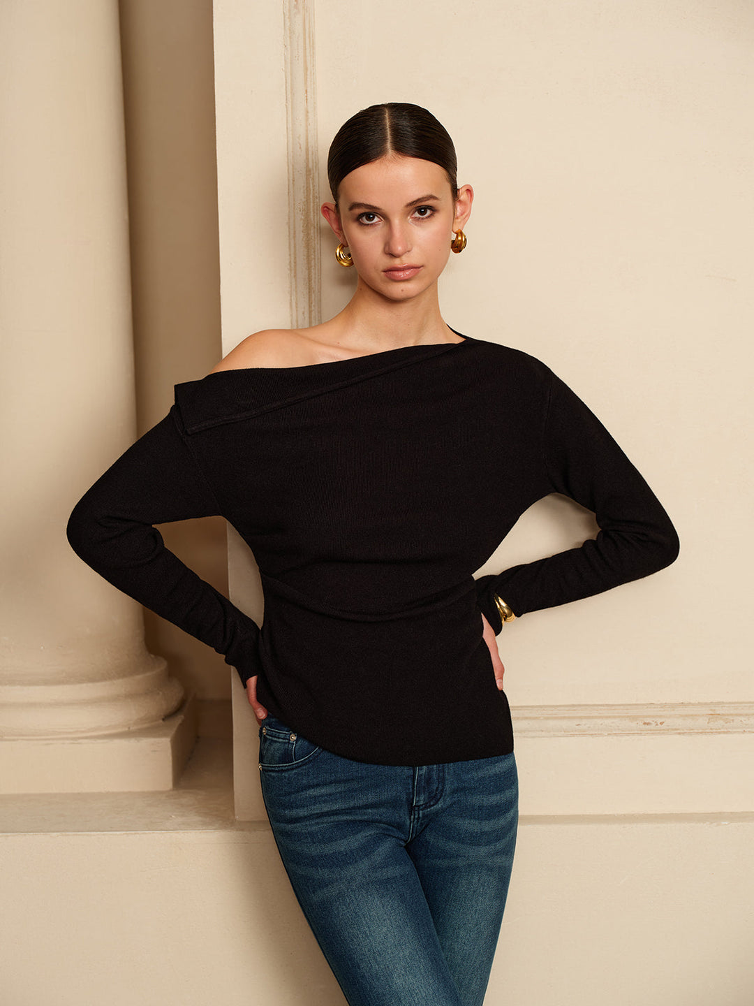 T-Shirt Stretch Plissé Asymétrique