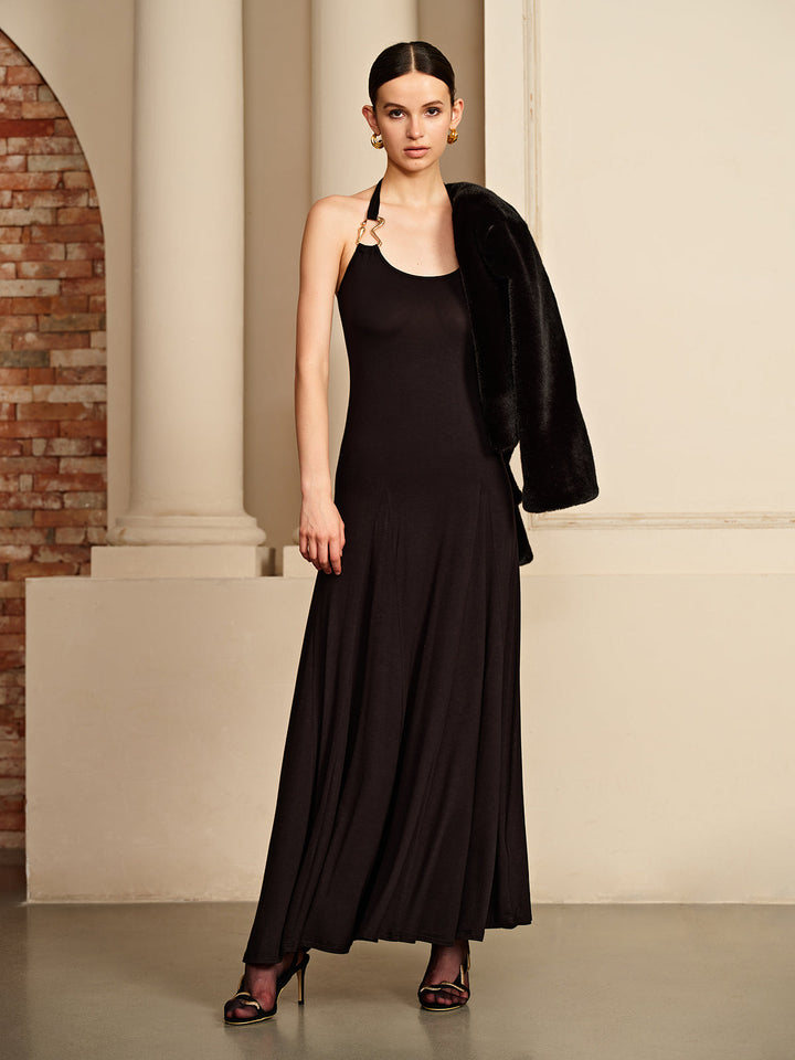 Robe Longue Style "Irregular-Ring" avec Col Foulard