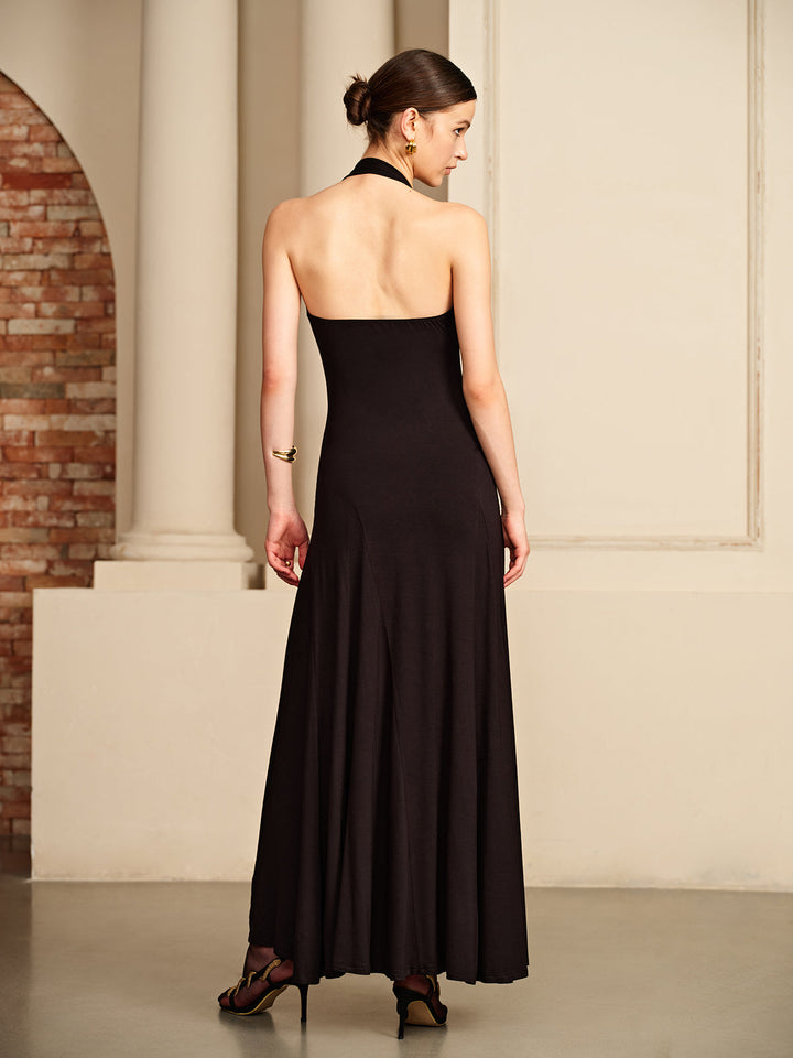 Robe Longue Style "Irregular-Ring" avec Col Foulard