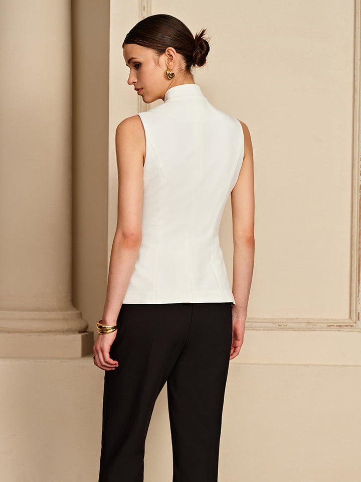 Gilet à col droit à boutons dorés