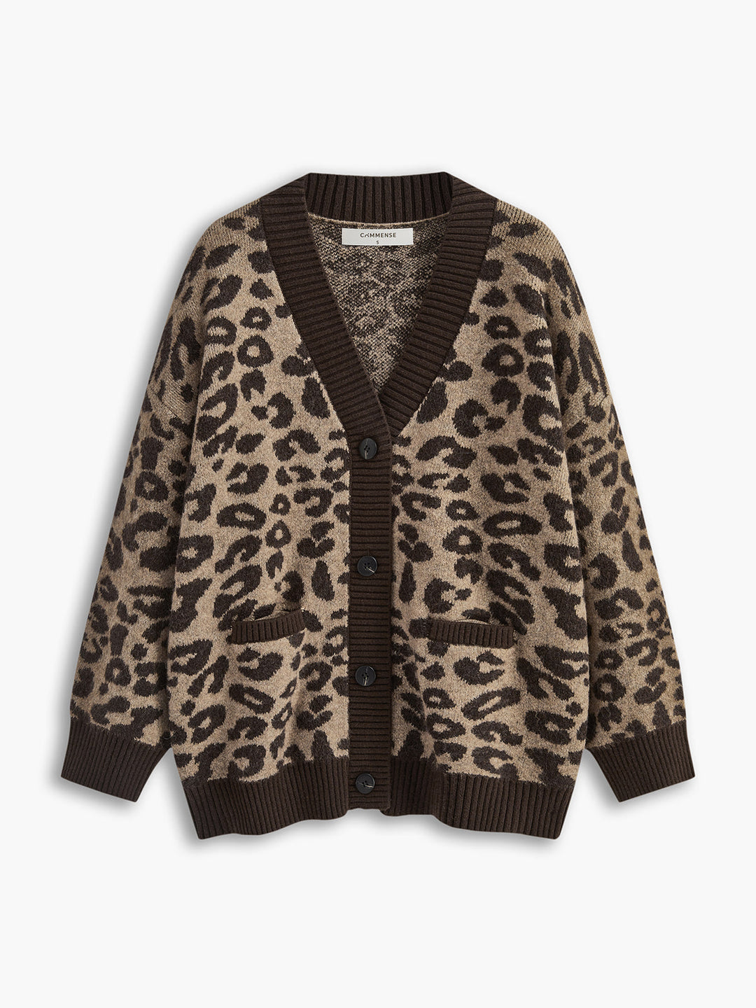 Cardigan ample à bordure contrastante léopard