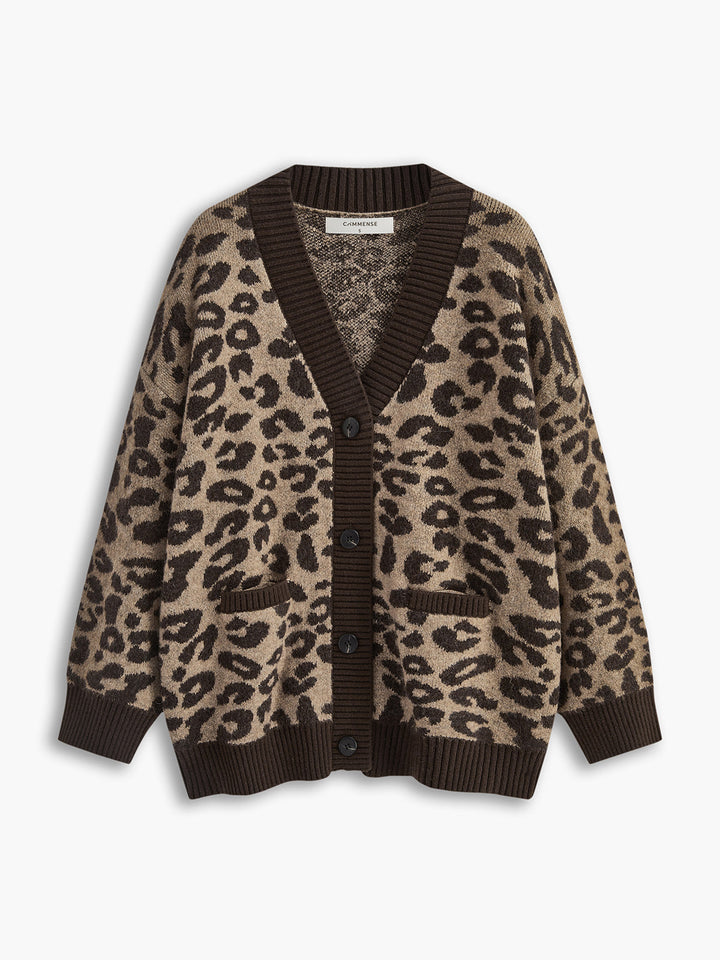 Cardigan ample à bordure contrastante léopard