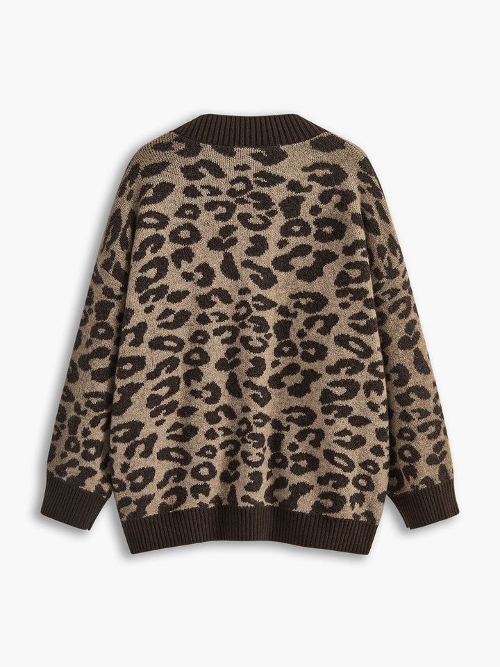 Cardigan ample à bordure contrastante léopard