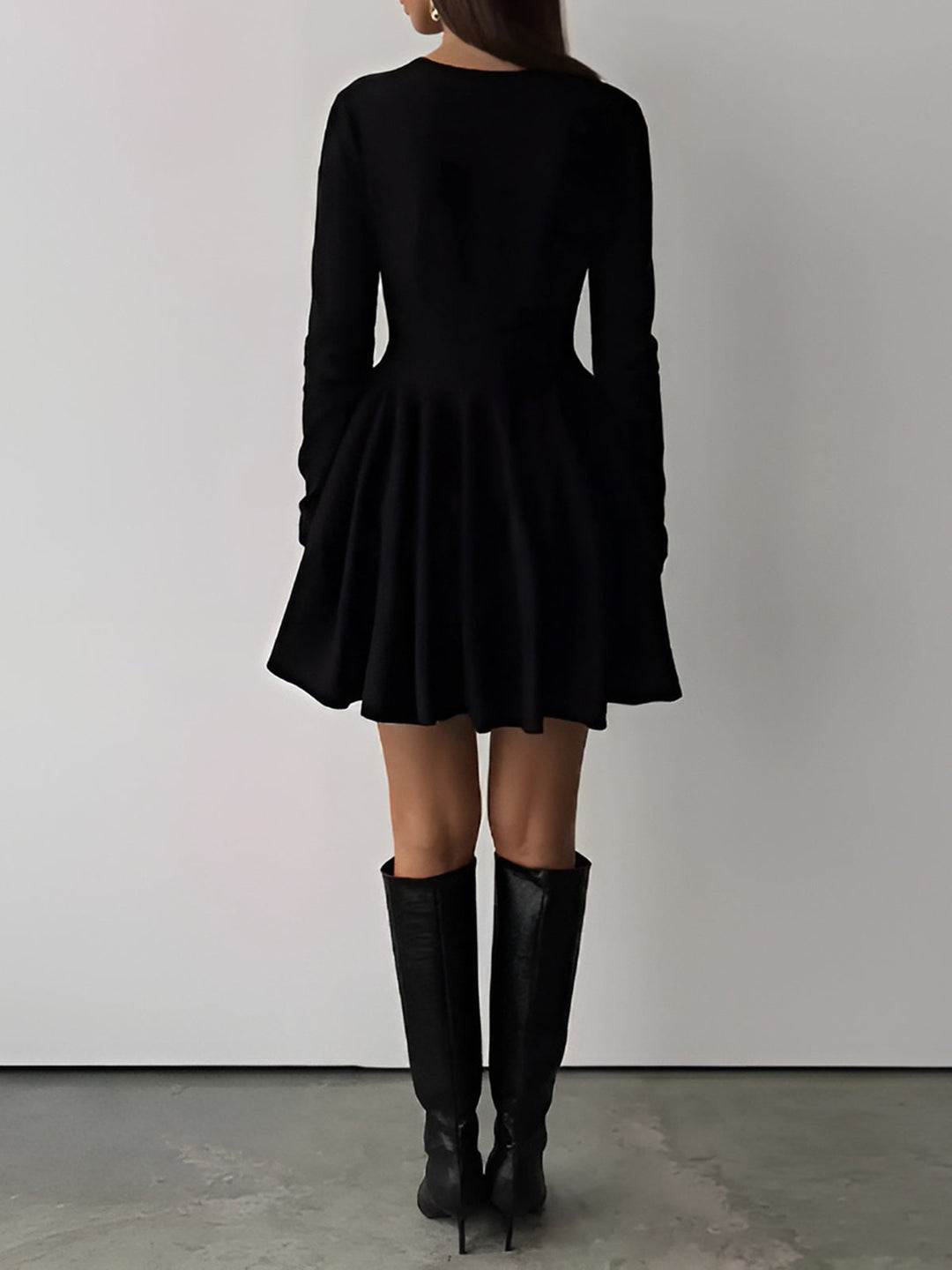 Robe Courte Pull Plissé Uni