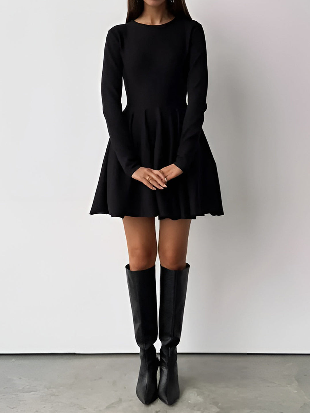 Robe Courte Pull Plissé Uni