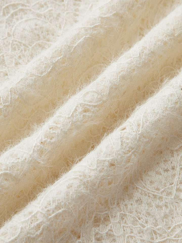 Haut à Manches Longues en Tricot à Col Rond Floral Creux