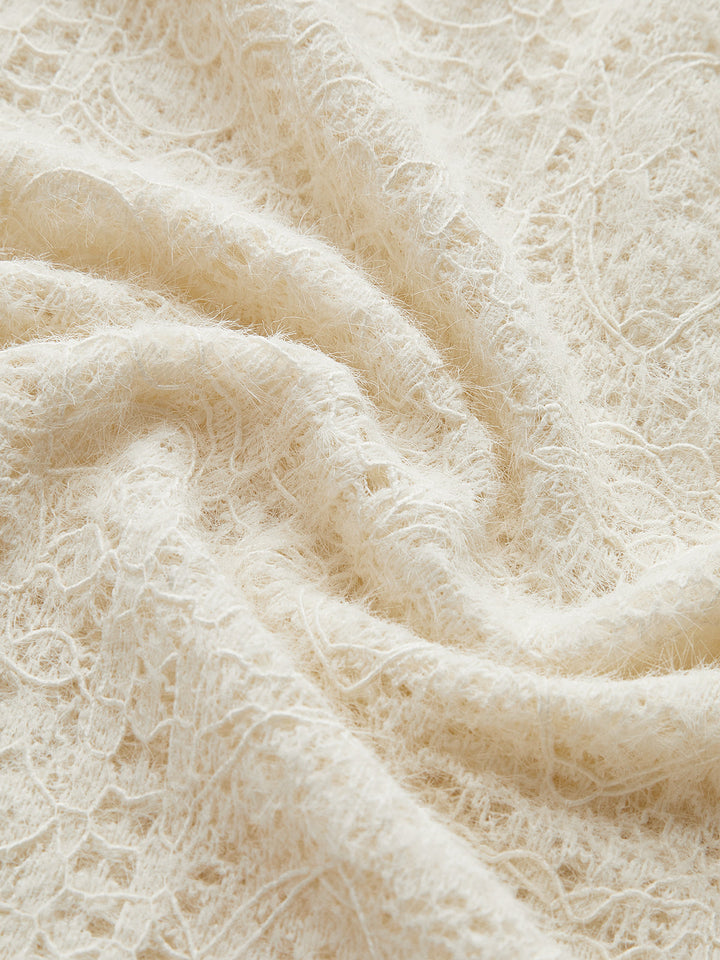 Haut à Manches Longues en Tricot à Col Rond Floral Creux