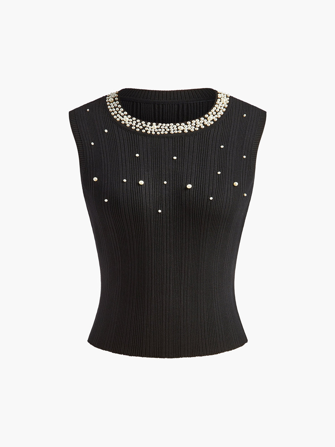 Gilet sans manches en tricot extensible orné de perles