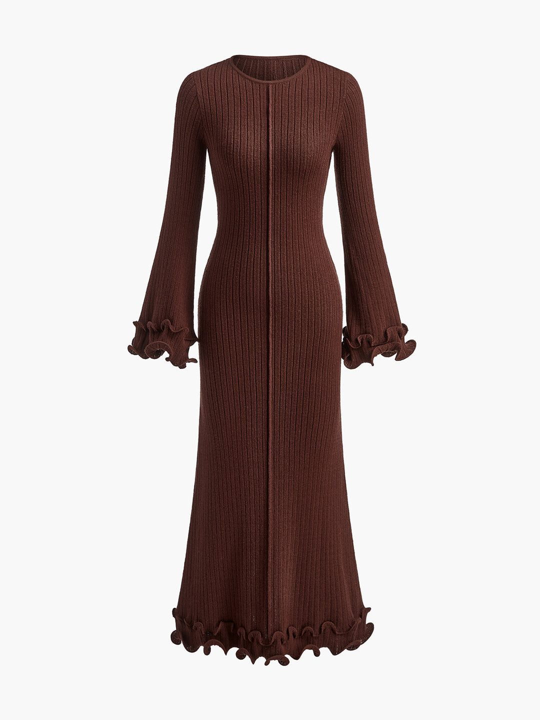 Robe en maille à nouer avec passepoil et volants semi-transparents