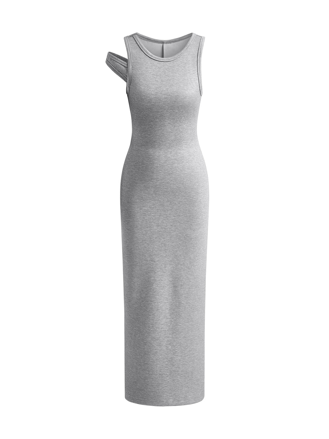 Robe Longue Asymétrique à Col Rond et Fente