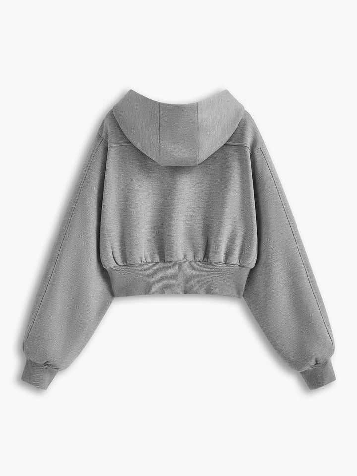 Sweat à capuche court zippé à manches longues