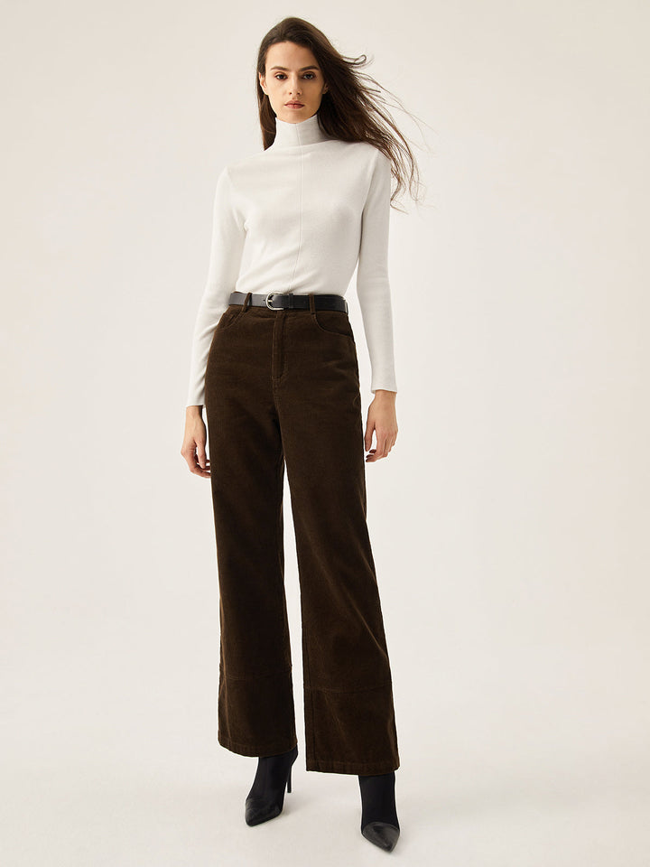 Pantalon Large en Velours Côtelé à Poches