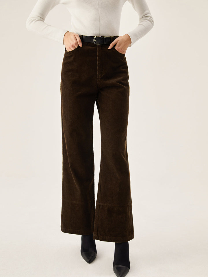 Pantalon Large en Velours Côtelé à Poches