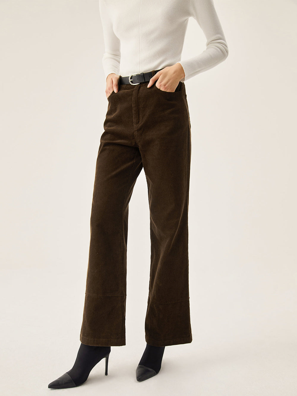 Pantalon Large en Velours Côtelé à Poches