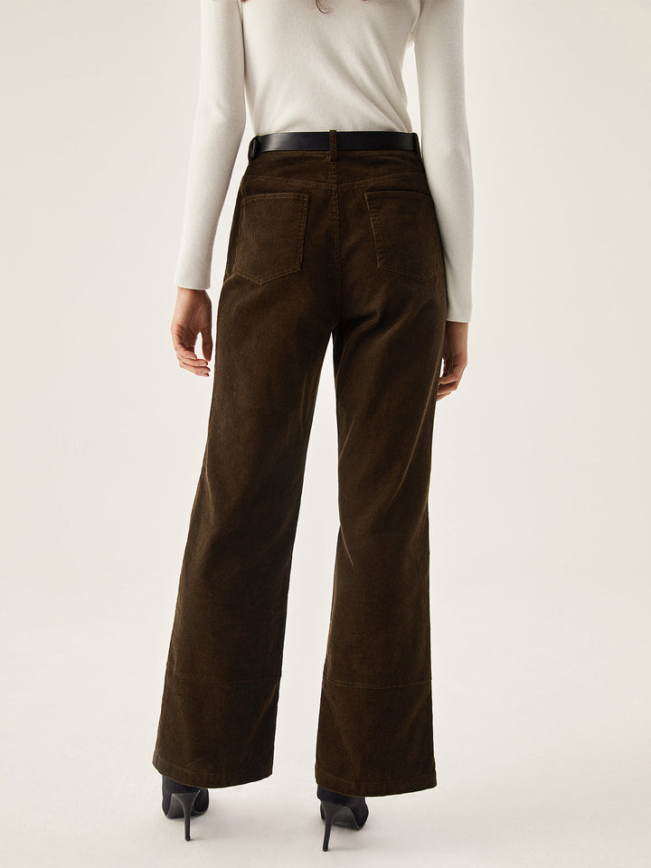 Pantalon Large en Velours Côtelé à Poches