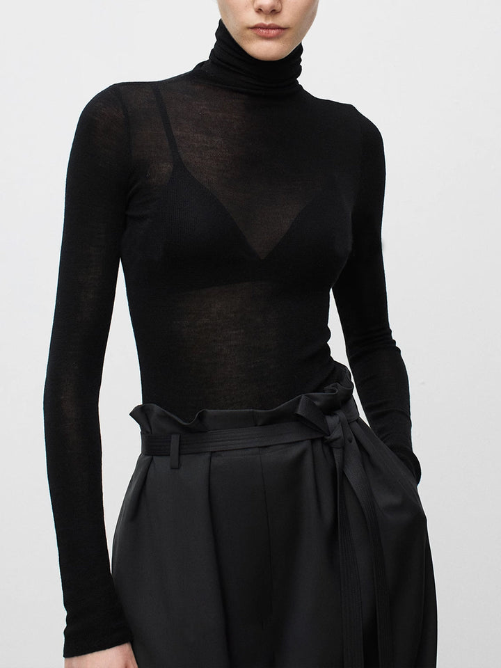 Pull à col roulé en laine mélangée transparente