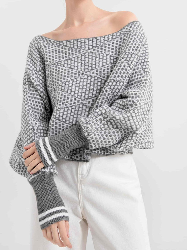 Pull en Laine Mélangée à Épaules Dégagées