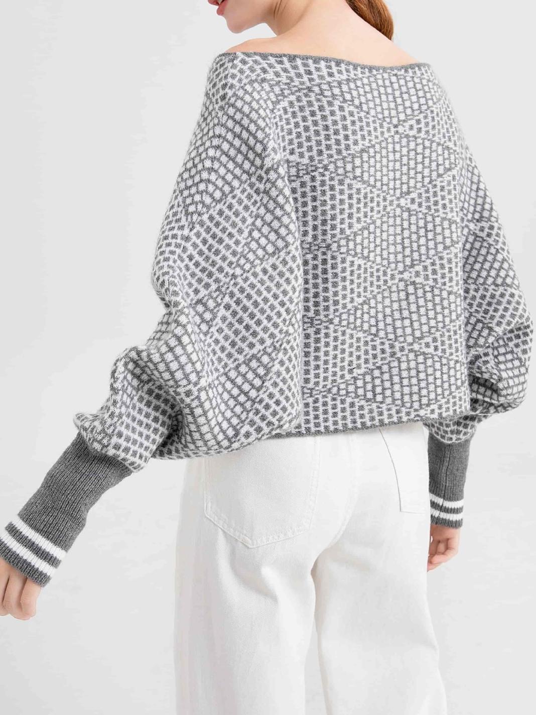 Pull en Laine Mélangée à Épaules Dégagées