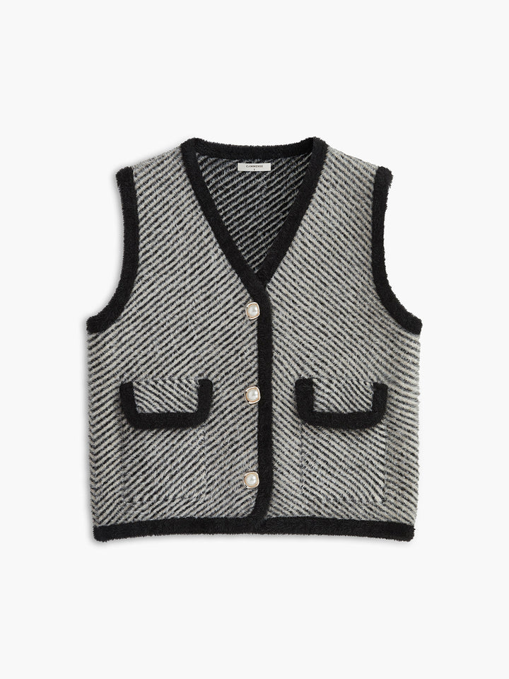 Gilet Bouton Métal Col V Vintage