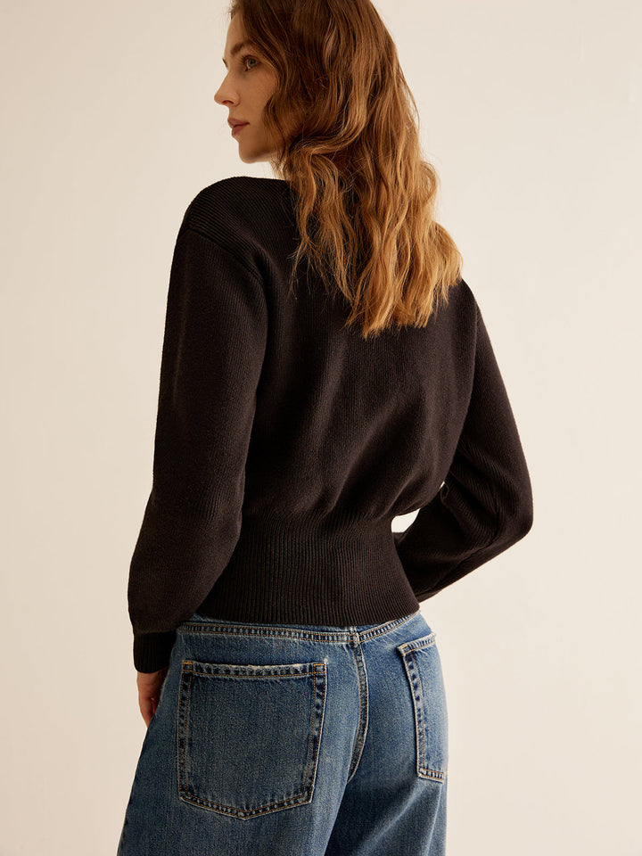 Cardigan Décolleté en V Côtelé Plissé