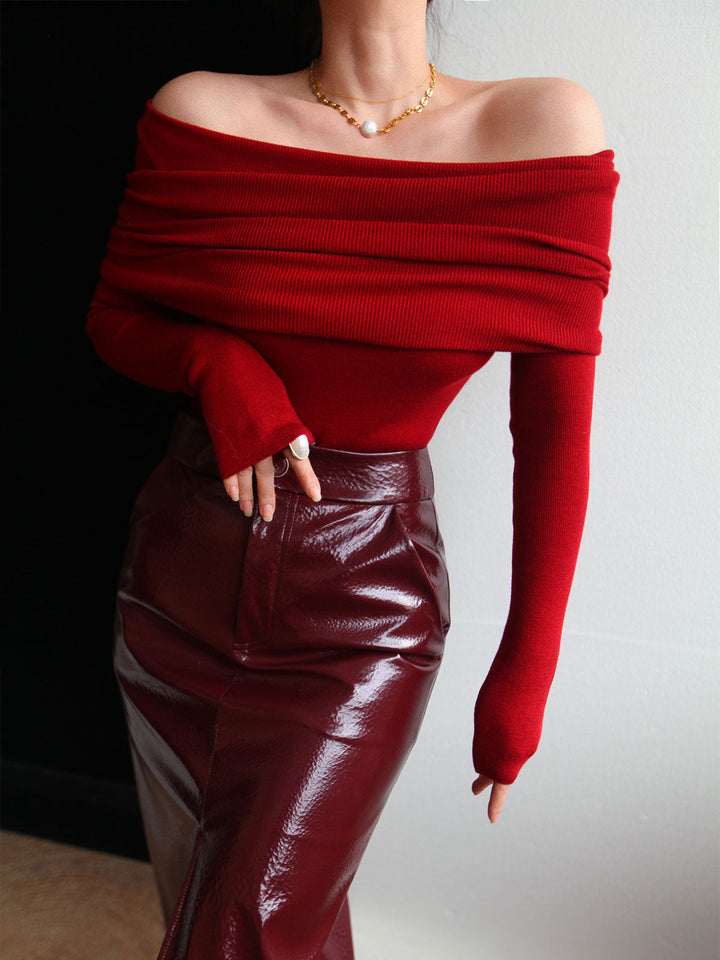 Pull Élégant à Ruchés Ajusté en Mélange Laine
