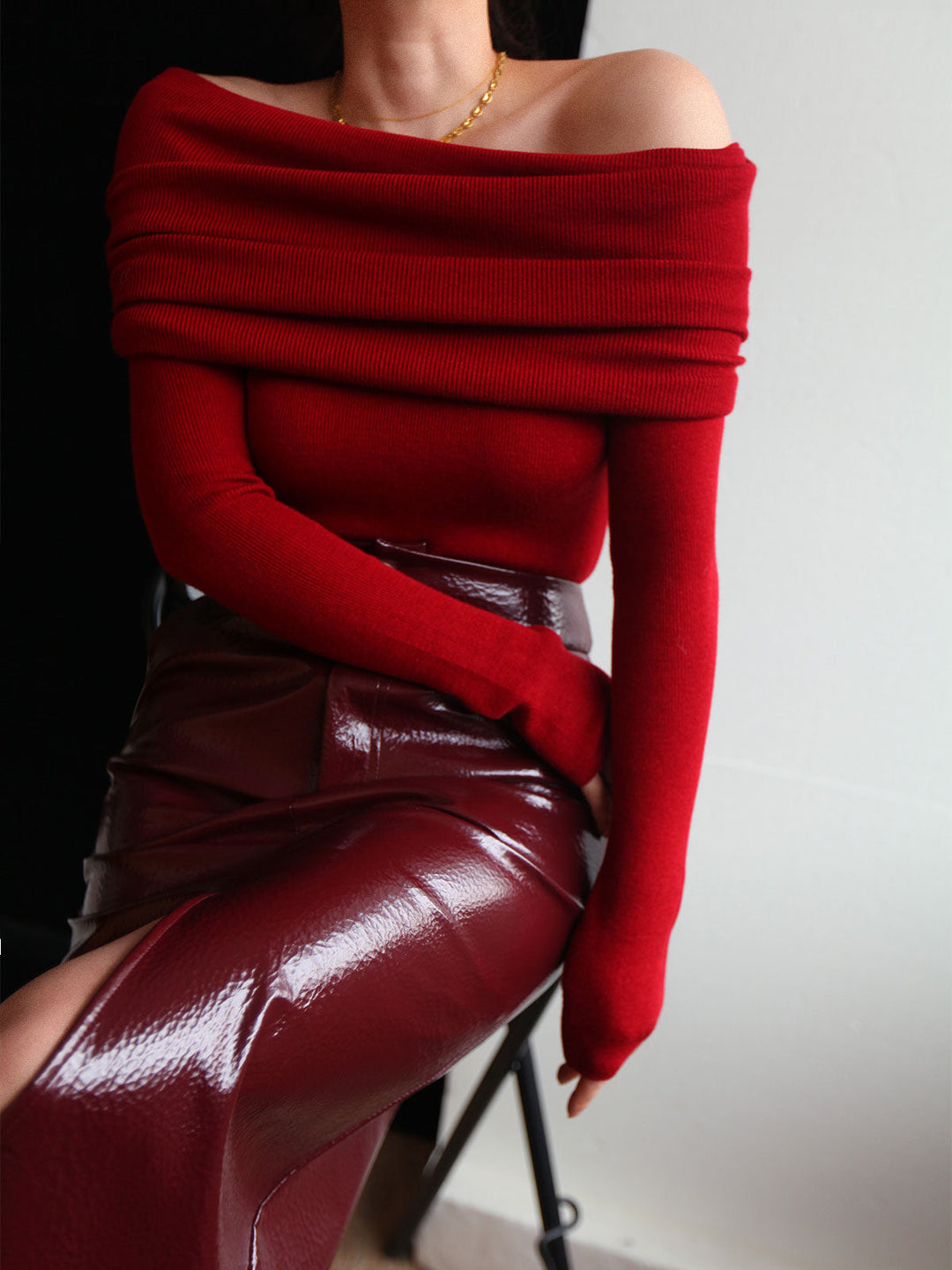 Pull Élégant à Ruchés Ajusté en Mélange Laine