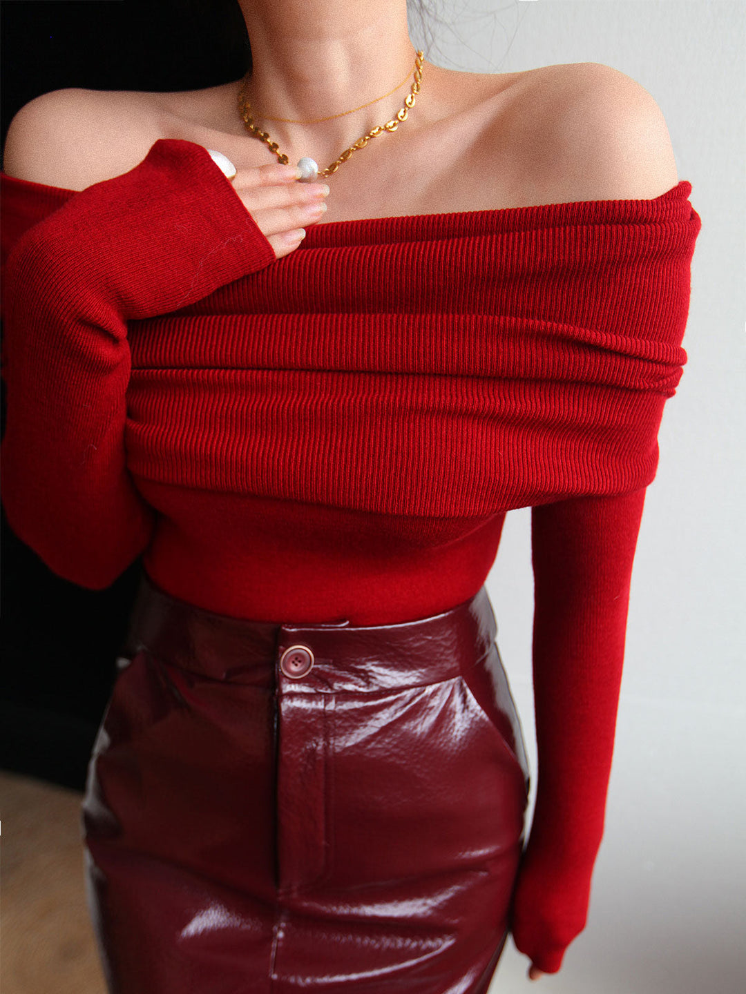 Pull Élégant à Ruchés Ajusté en Mélange Laine