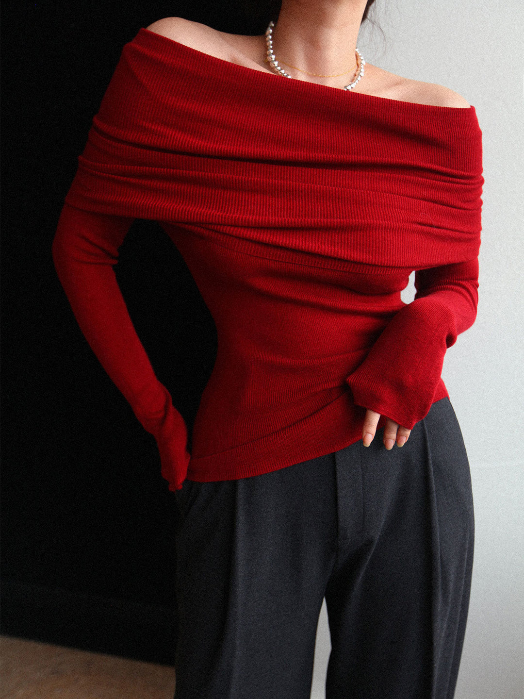 Pull Élégant à Ruchés Ajusté en Mélange Laine