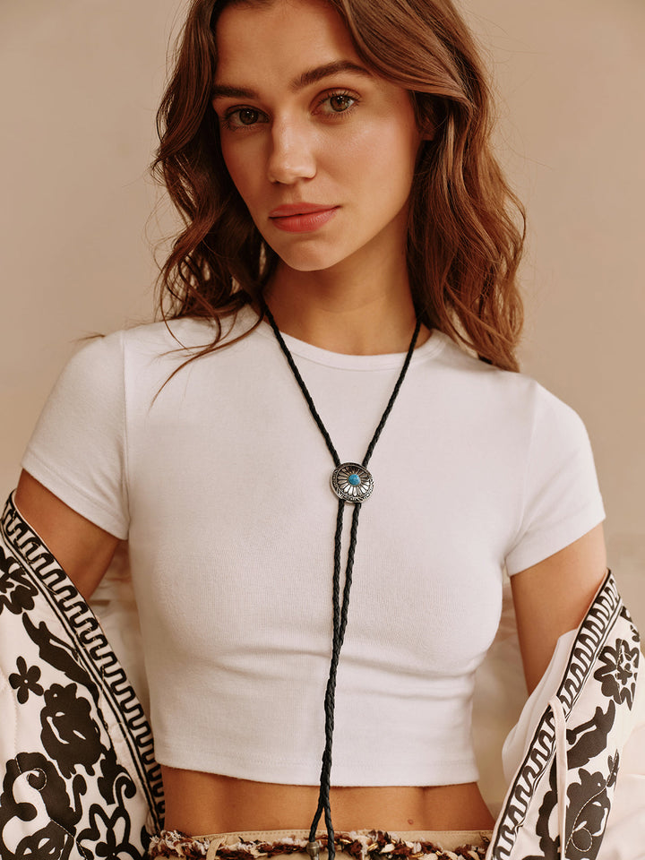 Collier pendentif tournesol turquoise vintage