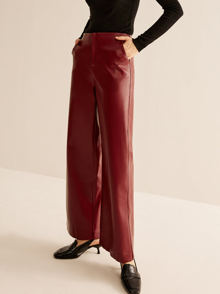 Pantalon Regular En Cuir Pu Pour Femme