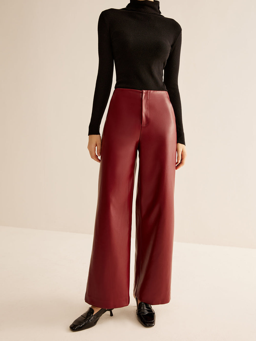 Pantalon Regular En Cuir Pu Pour Femme