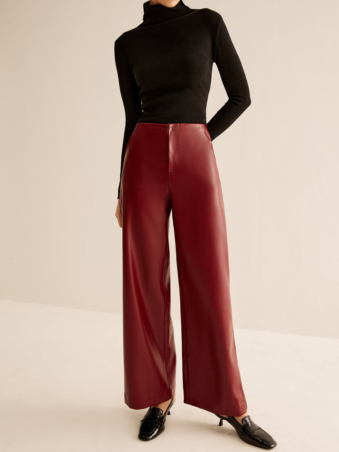 Pantalon Regular En Cuir Pu Pour Femme