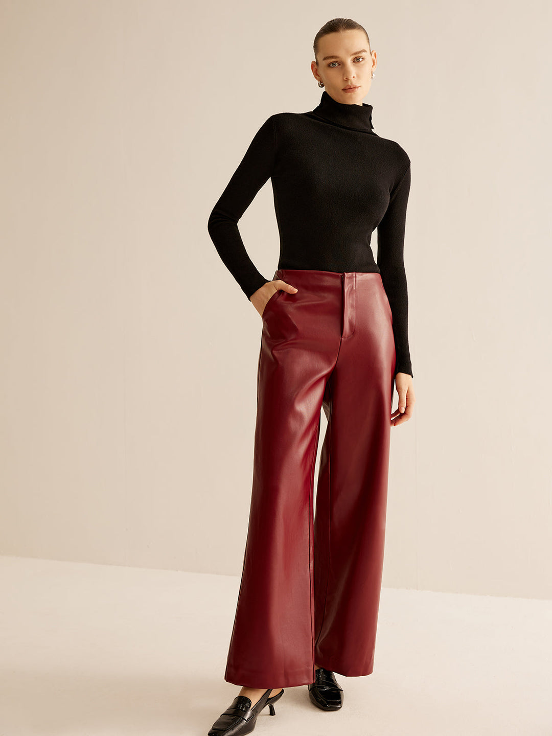 Pantalon Regular En Cuir Pu Pour Femme