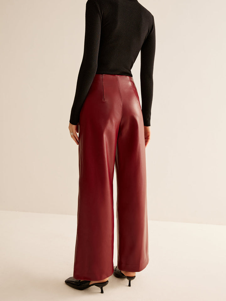 Pantalon Regular En Cuir Pu Pour Femme