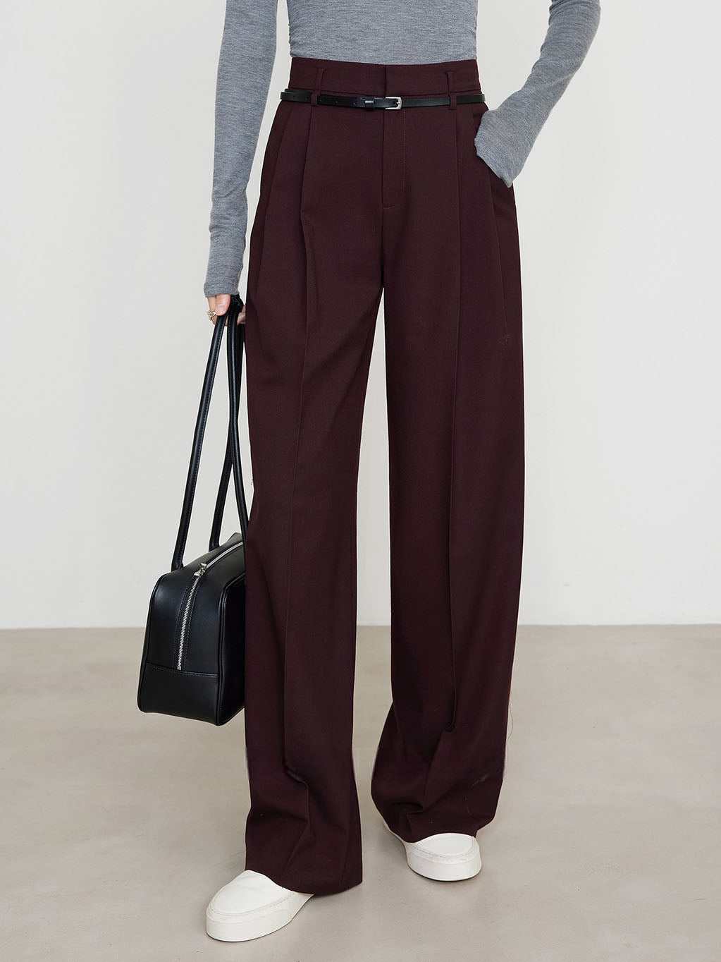 Pantalons utilitaires taille haute plissés sans ceinture