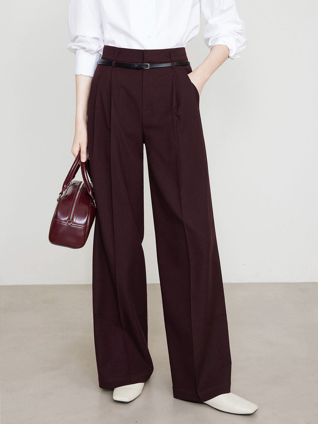 Pantalons utilitaires taille haute plissés sans ceinture