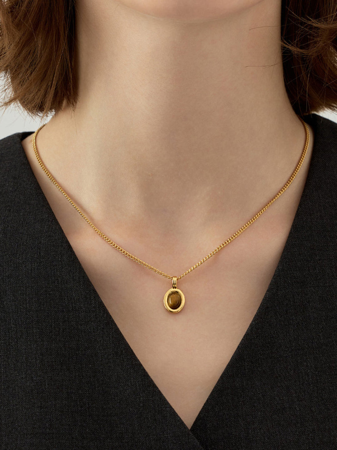 Collier Pendentif Minimaliste Œil de Tigre