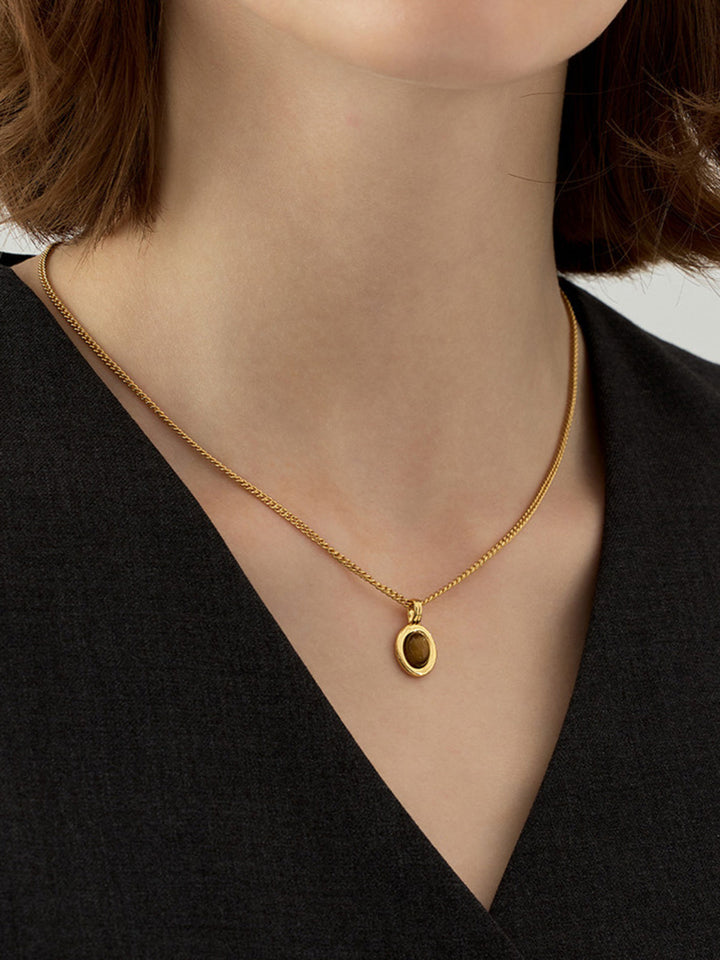 Collier Pendentif Minimaliste Œil de Tigre