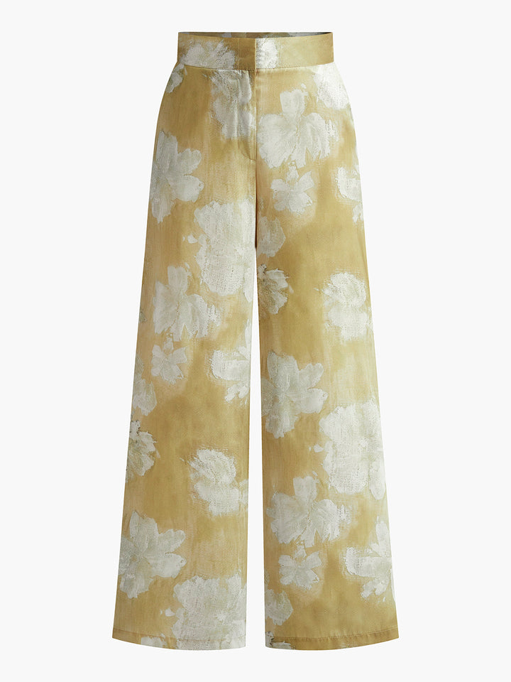 Pantalon Droit à Imprimé Floral Romance