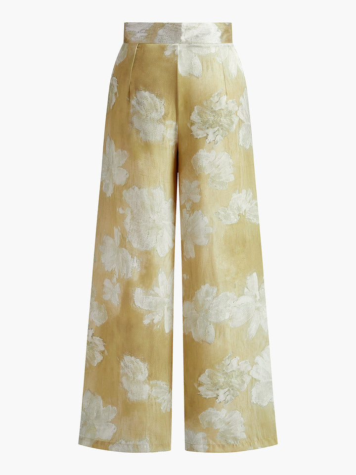 Pantalon Droit à Imprimé Floral Romance