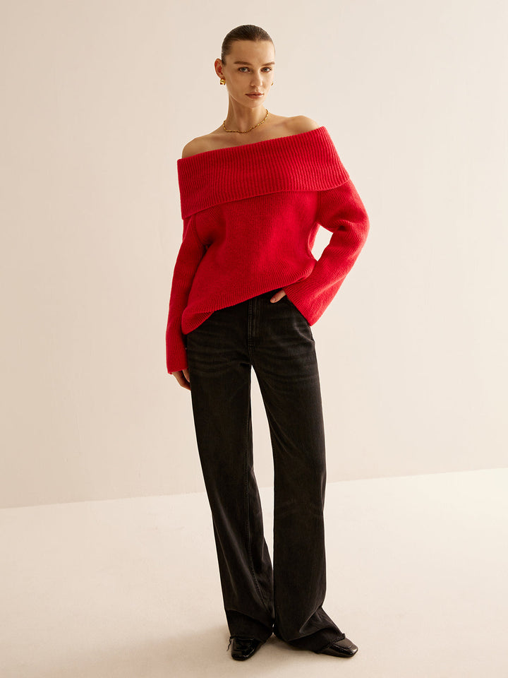 Pull en Tricot à Épaule Dégagée