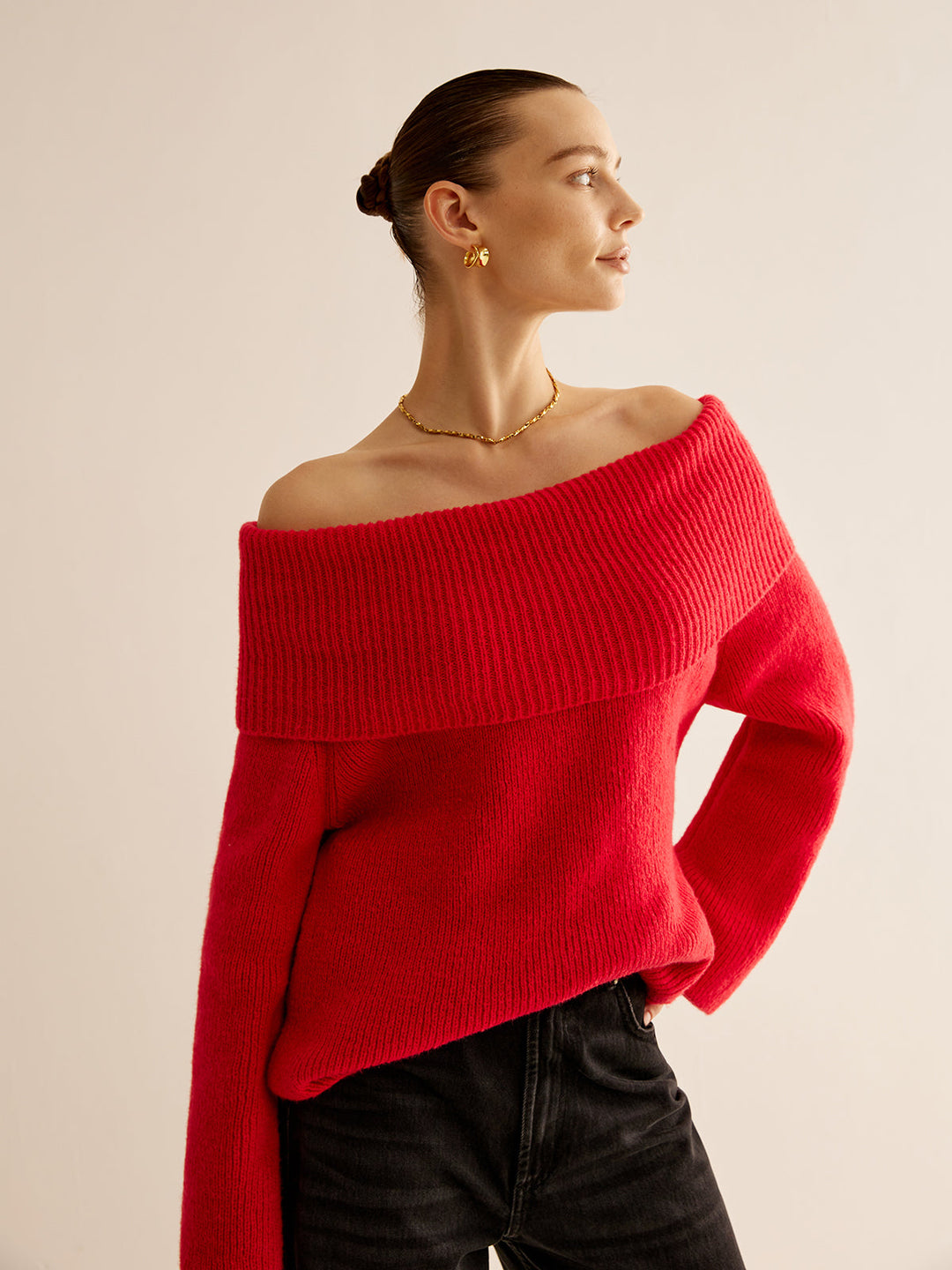 Pull en Tricot à Épaule Dégagée