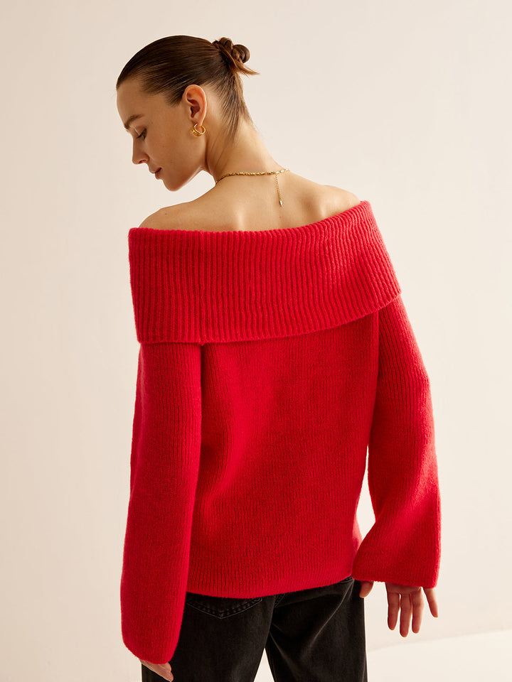 Pull en Tricot à Épaule Dégagée
