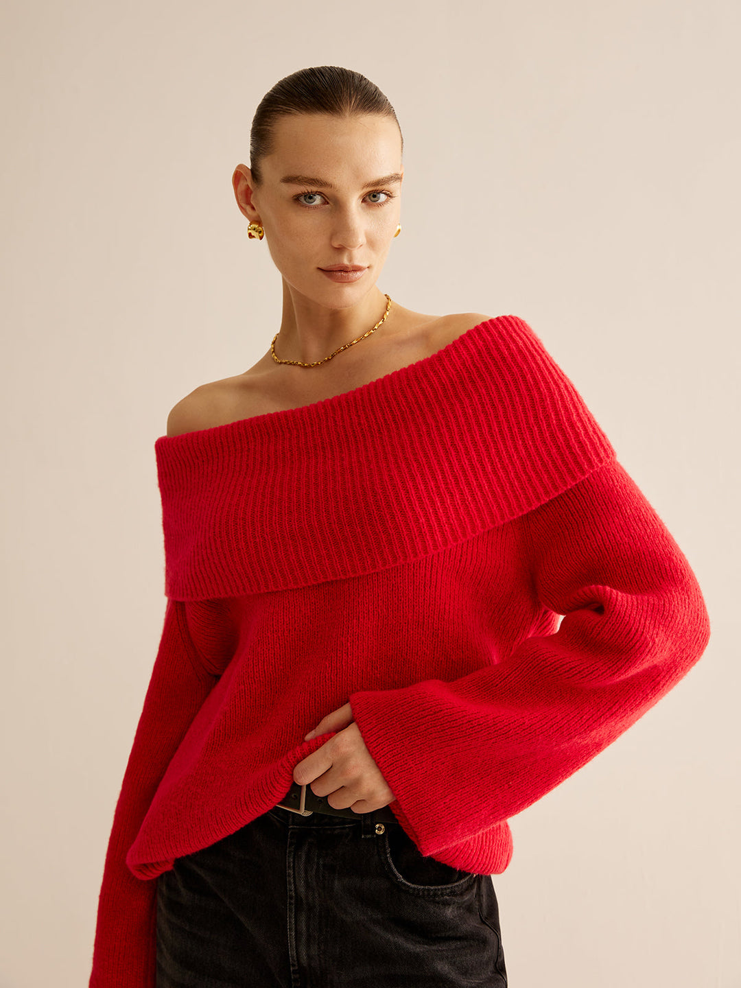 Pull en Tricot à Épaule Dégagée