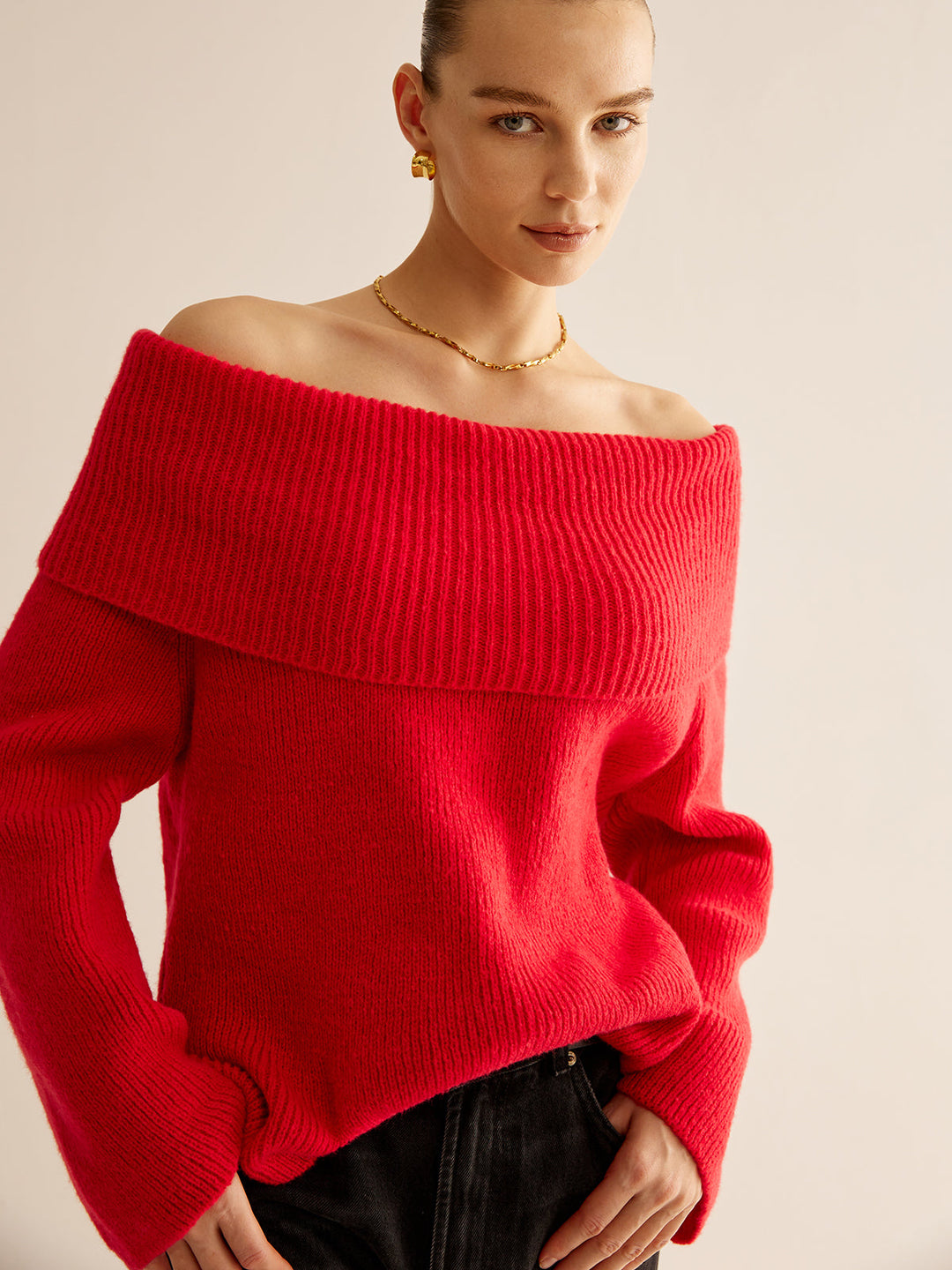 Pull en Tricot à Épaule Dégagée