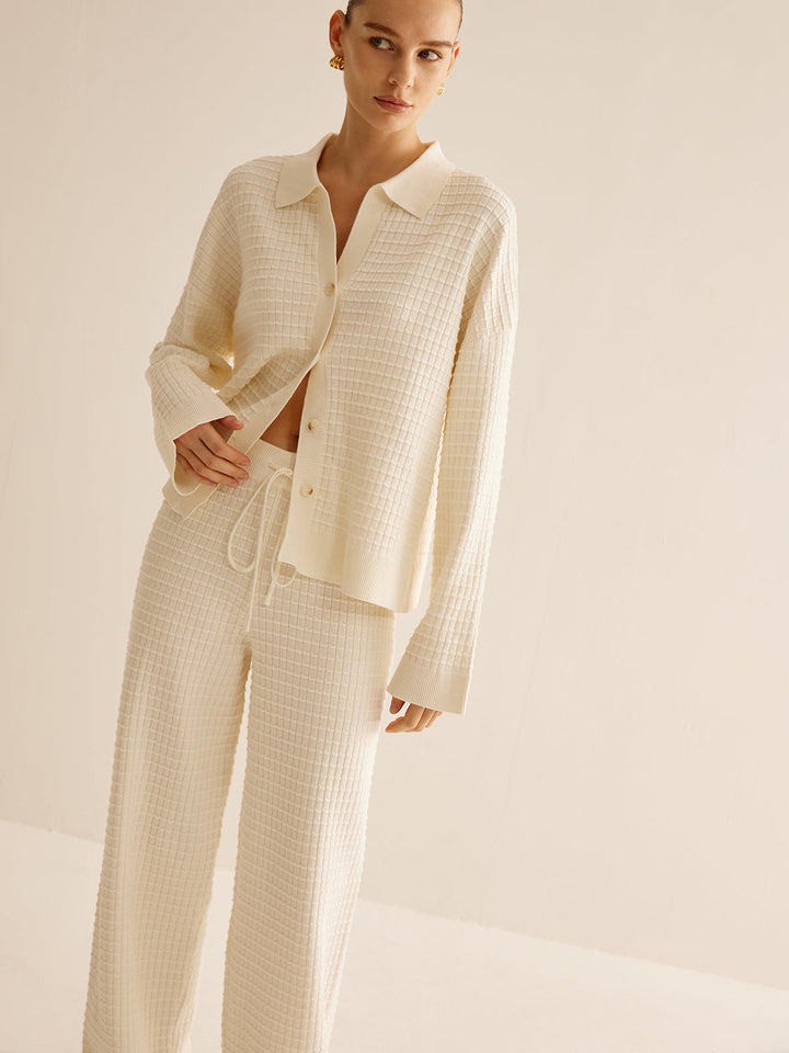 Cardigan Manches Longues Boutonné à Revers Plaid