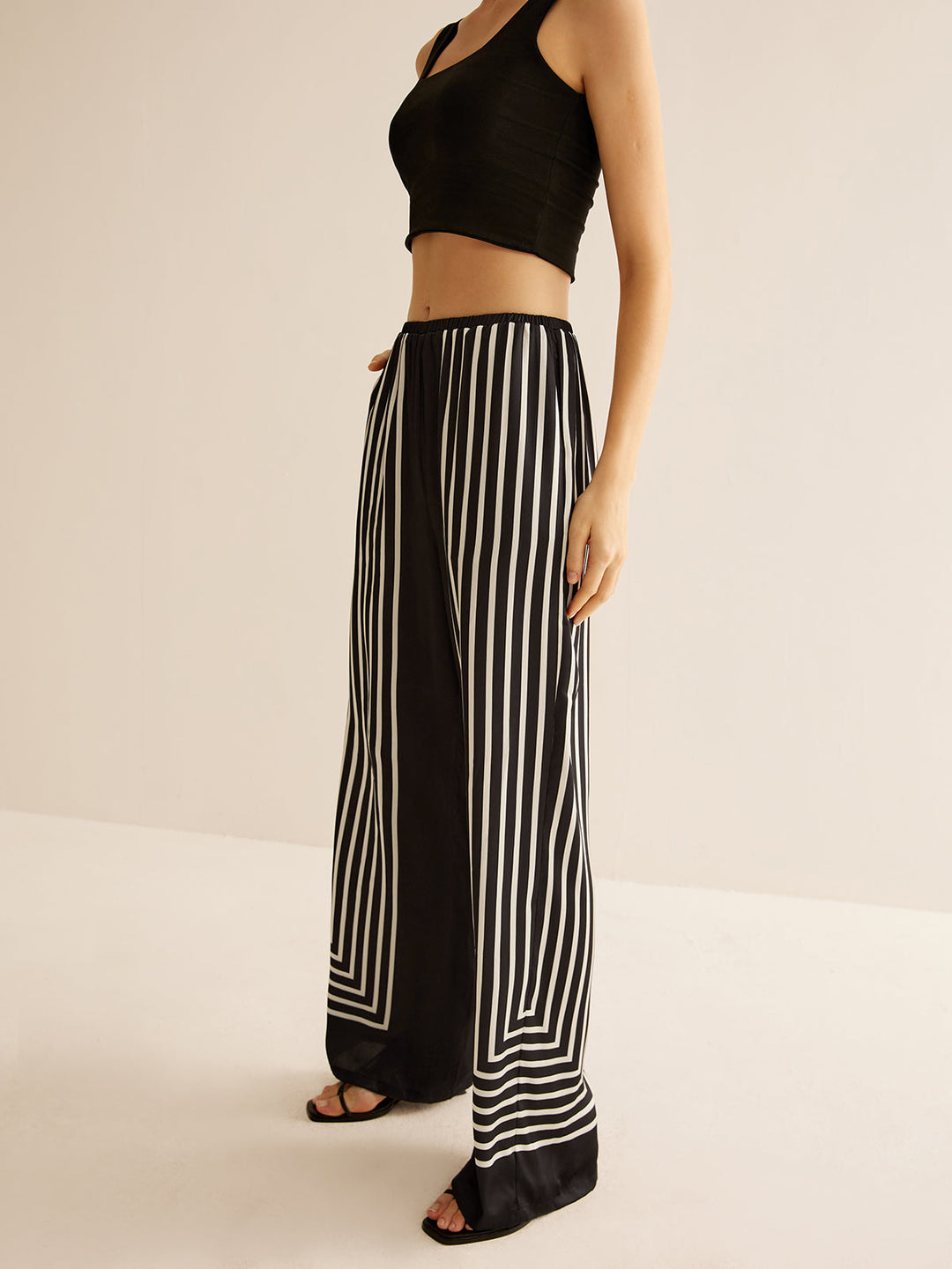 Pantalon Satin à Rayures Géométriques
